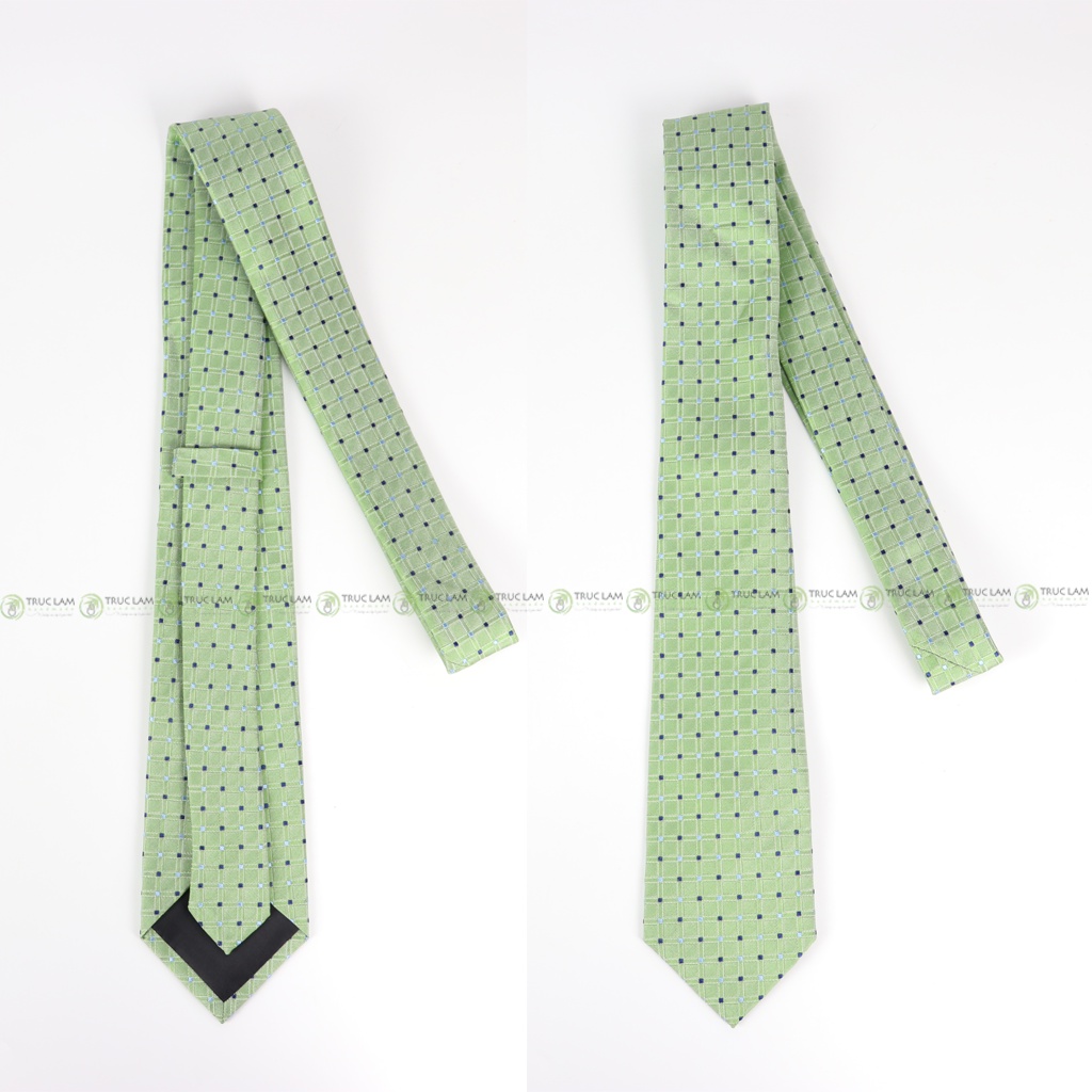 Cà Vạt Lụa 8cm Cho Nam Cao Cấp Họa Tiết Sang Trọng Xanh Chấm Vuông MS15 - Trúc Lâm Handmade