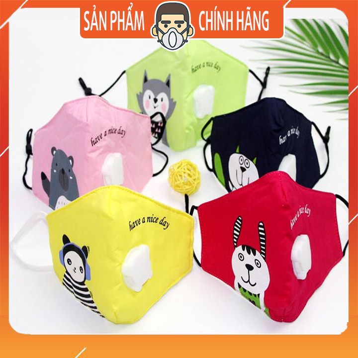 Khẩu trang cho bé có van hình gấu dễ thương nhiều họa tiết vải siêu mịn