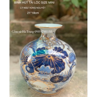 Bình hút tài lộc gốm sứ Bát Tràng vẽ vàng cao cấp size mini cao 21cm
