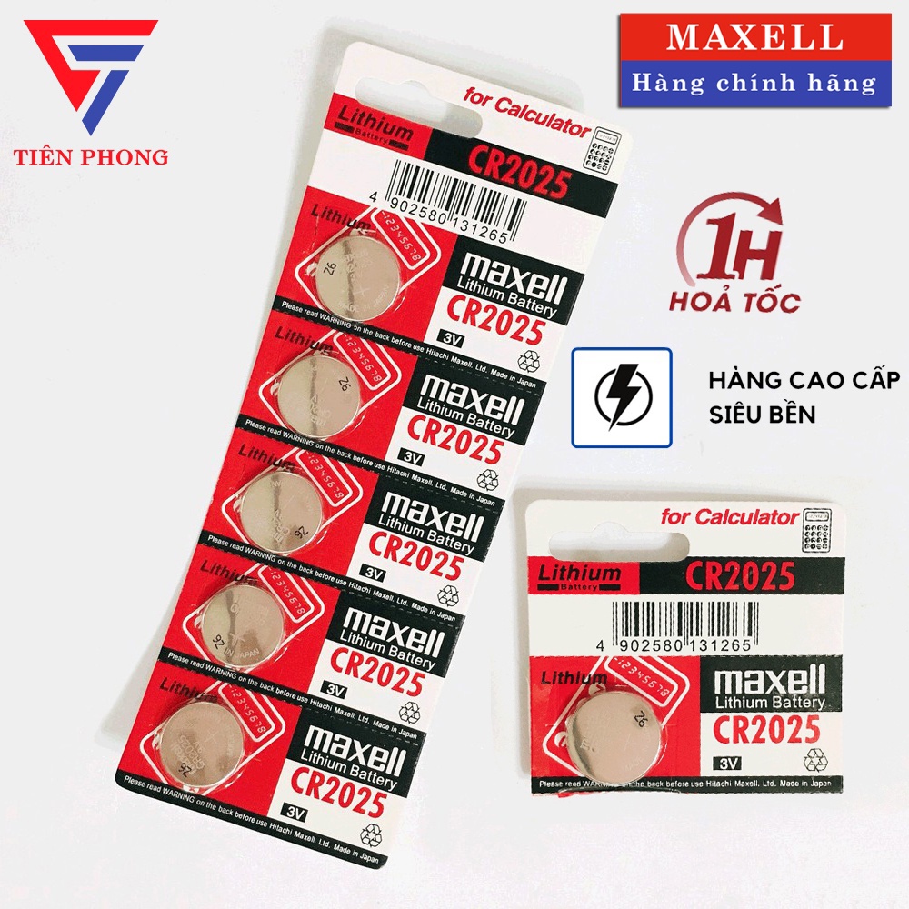 [Vỉ 5 viên] Pin cúc áo CR2025 Maxell chính hãng made in Japan Lithium 3V cho điều khiển