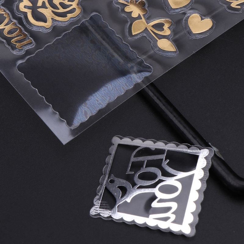 Bộ 4 Miếng Dán Epoxy Resin Trong Suốt In Họa Tiết Chữ Và Hoa Hồng Vàng Dùng Làm Trang Sức Thủ Công Diy