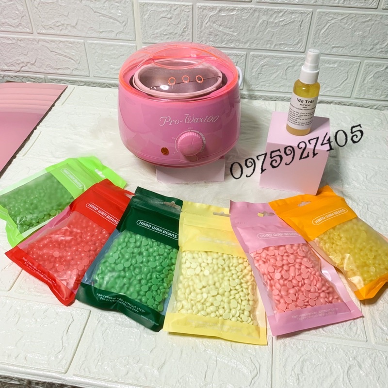 Combo Nồi Nấu Sáp Wax Lông Nóng Pro Wax 100 &lt;Nồi +100G Sáp+Mỡ Trăn&gt; Free que gỗ