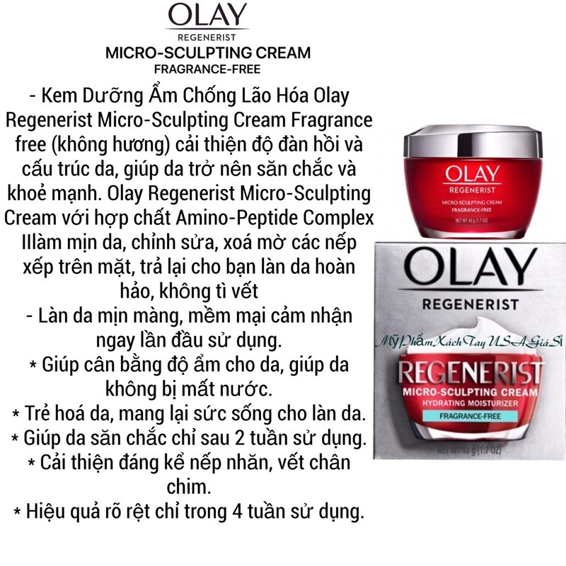 [Hàng Mỹ]Kem dưỡng ẩm chống lão hóa Olay Regenerist Micro-Sculpting Cream Face Moisturizer 48g