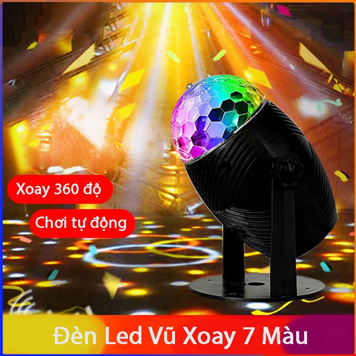 Đèn Led Vũ Trường Xoay Pha Lê 7 Màu Xoay 360 Độ