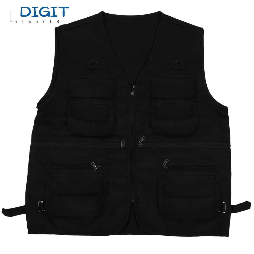 Áo khoác câu cá nhiều túi có khóa kéo màu đen size XL cho nam