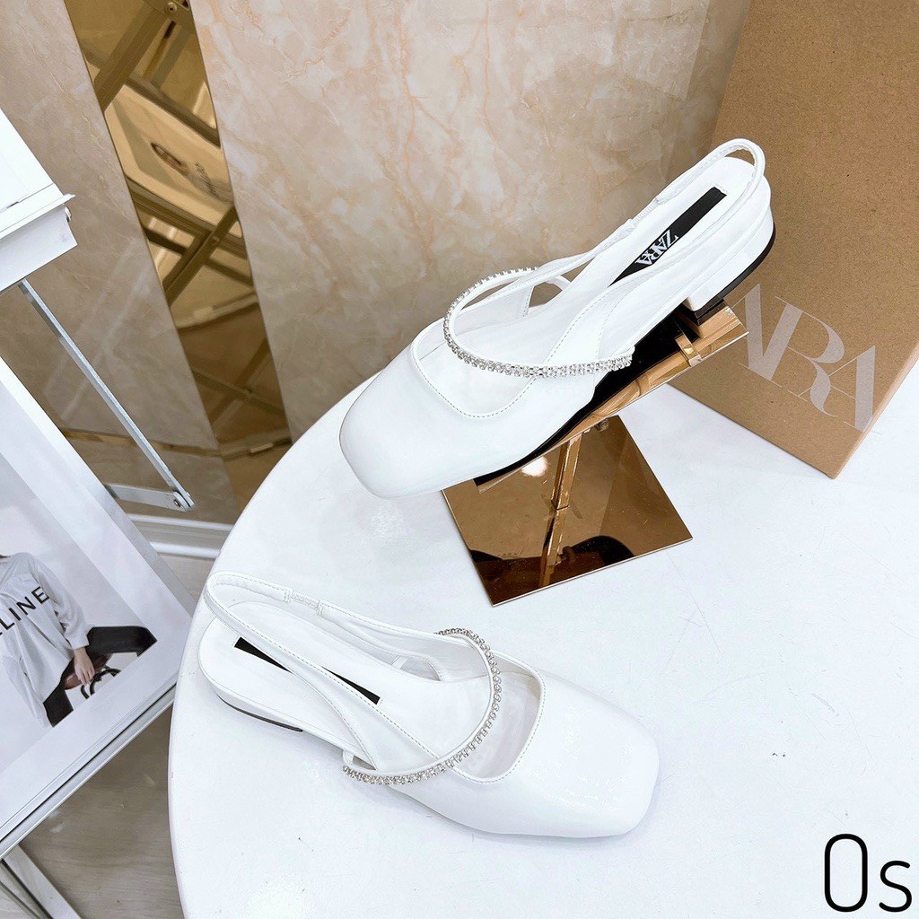 Giày búp bê nữ quai ngang đá mũi vuông da bóng đế cao 3 phân