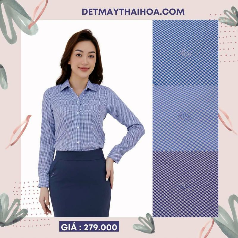 Áo sơ mi Thái Hòa xanh biển nhạt caro nhỏ mã 381-04-01