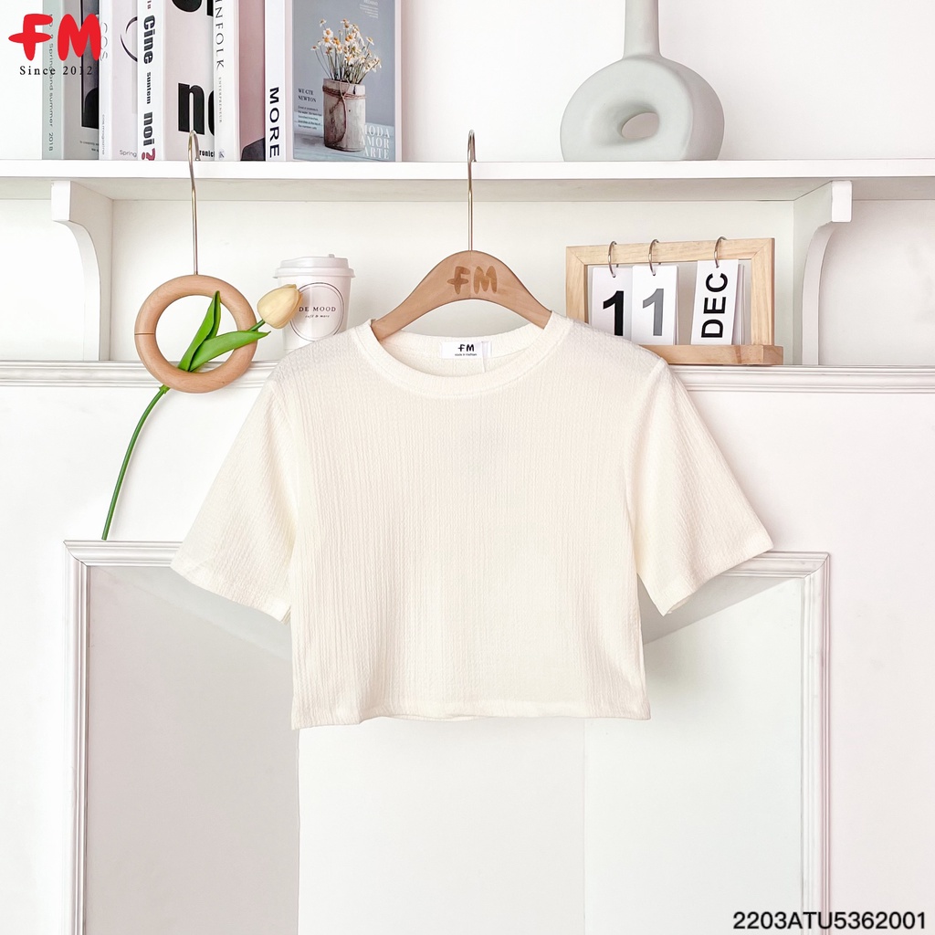 Áo thun xốp nhăn nữ FM Style, áo kiểu basic  cổ tròn thời trang I FM Online 220320600