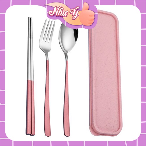 Bộ Đũa Nĩa Thìa Inox 304 Cá Nhân Cơm Trưa Văn Phòng Dã Ngoại Phủ Bóng Sang Trọng