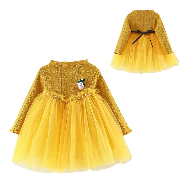 Đầm xoè Tutu dâu tay dài dễ thương cho bé gái