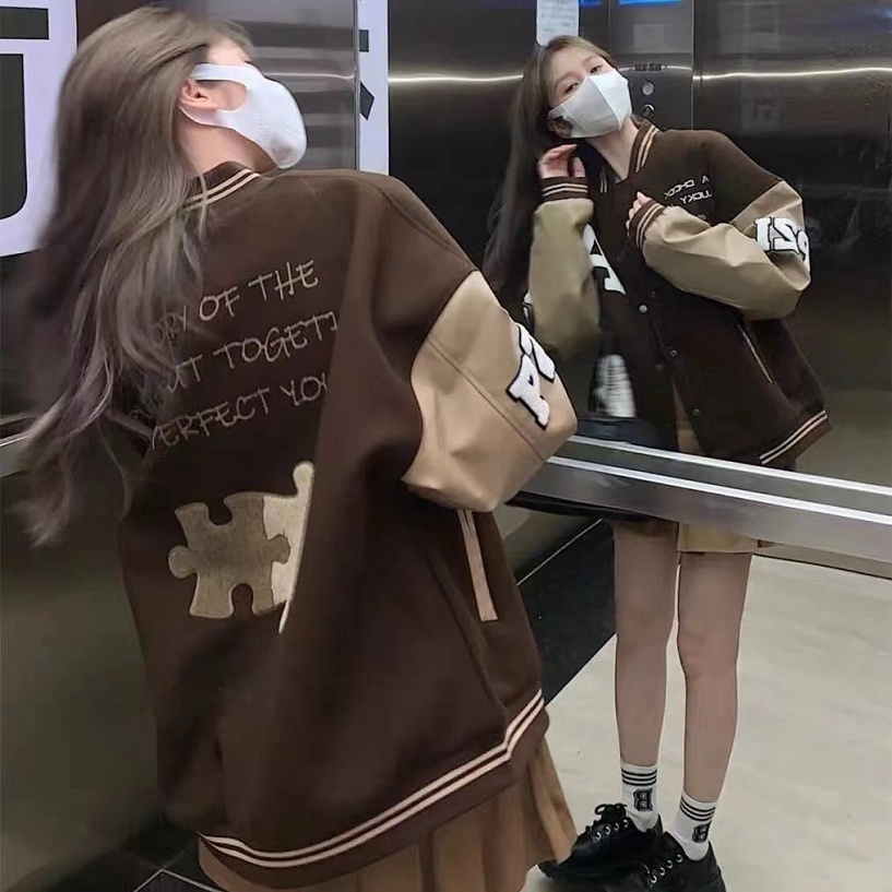 Áo khoác bóng chày nam áo khoác bomber dài tay thêu chữ thời trang cho nam nữ Đồng phục bóng chày unisex ngực đơn giản dị hàn quốc ngực đơn cặp đôi đỉnh bóng chày