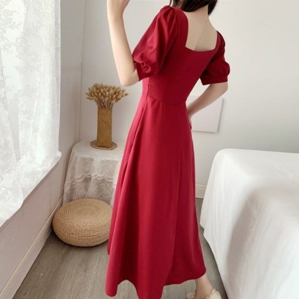 Black dress women's long sleeve new ins skirt temperament square collar knee length Hepburn style small black skirt | BigBuy360 - bigbuy360.vn