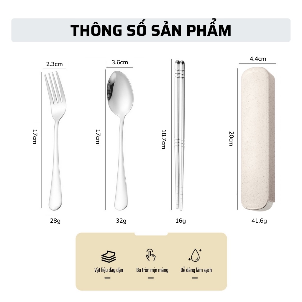 Bộ đũa thìa dĩa ăn cá nhân Phương Đông mã PD038, chất liệu inox 304 sáng bóng kèm hộp đựng