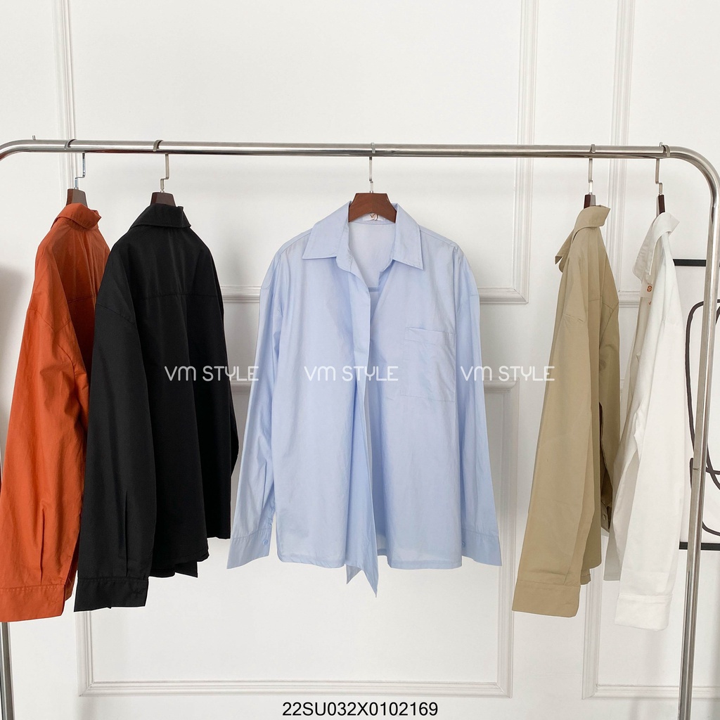 Áo sơ mi tay dài chéo vạt lệch VM STYLE 1 túi 10444 hàn quốc ulzzang thời trang nữ 22SU032X0102