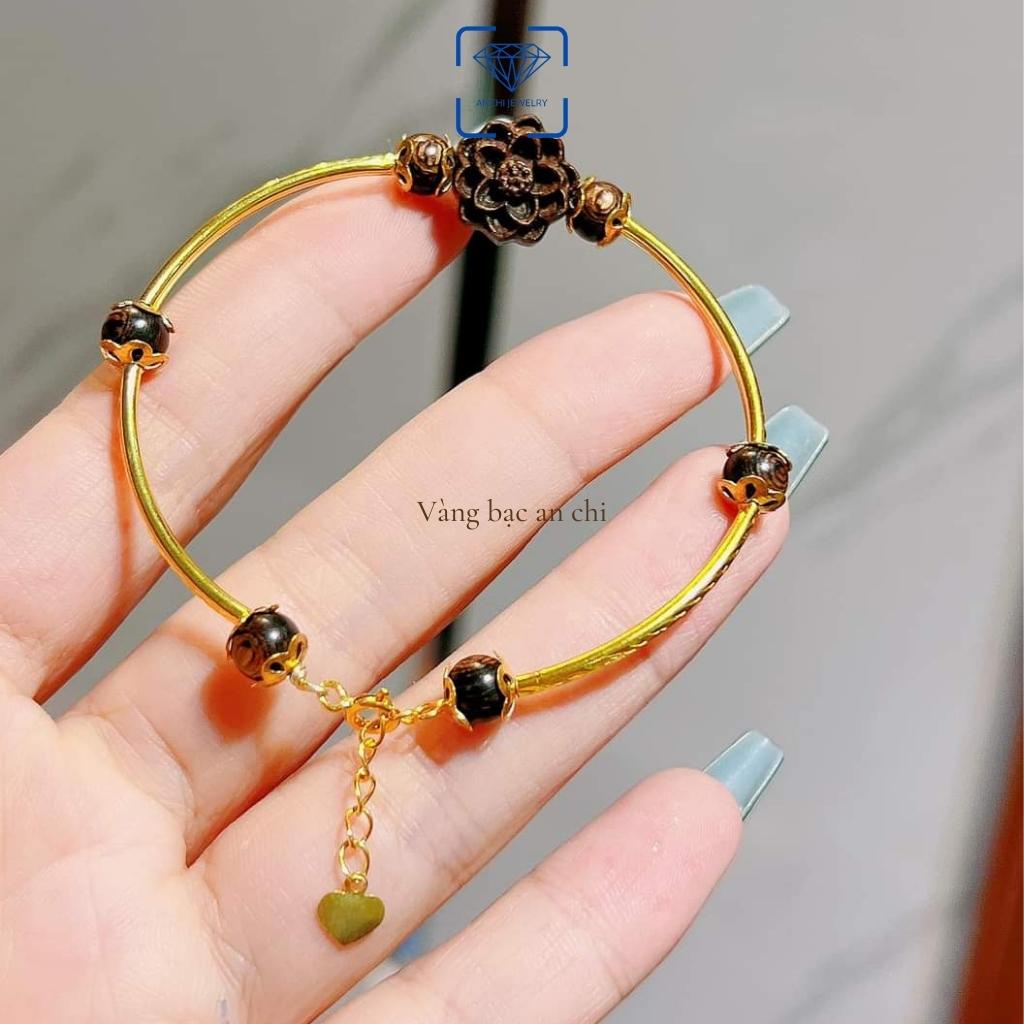 Lắc tay kiềng bạc charm hoa sen trầm hương cho nữ - Anchi jewelry