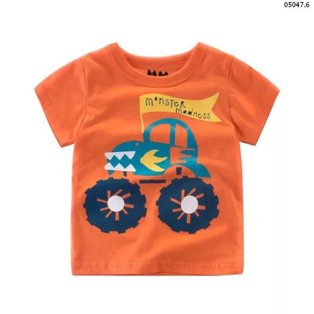 Áo phông hoạ tiết ô tô màu cam hãng 27 kids