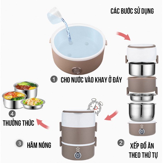 Hộp cơm hâm nóng giữ nhiệt cắm điện inox 3 tầng