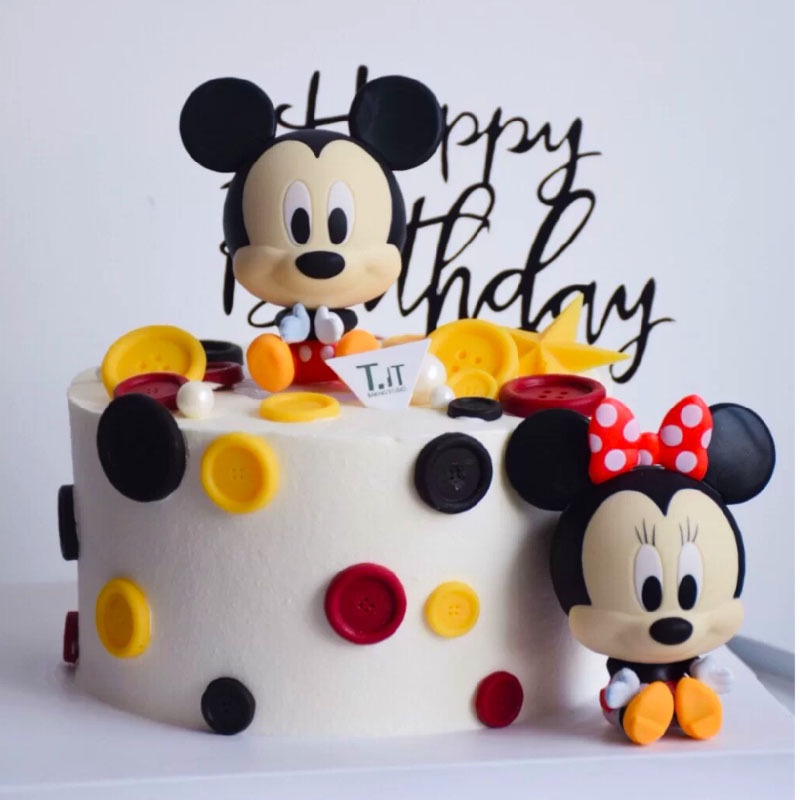 DISNEY Set 2 Phụ Kiện Trang Trí Bánh Kem Hình Chuột Mickey Minnie Dễ Thương