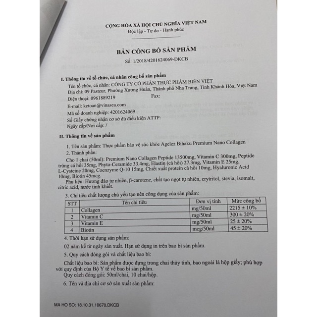 1C Collagen Nano Nhật Bihaku 50ML /13500Mg | Thế Giới Skin Care