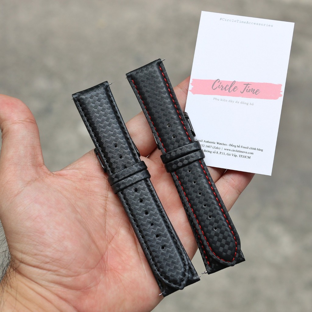 Dây đồng hồ vân Carbon chịu nước chốt thông minh size 20 và 22 - CT04