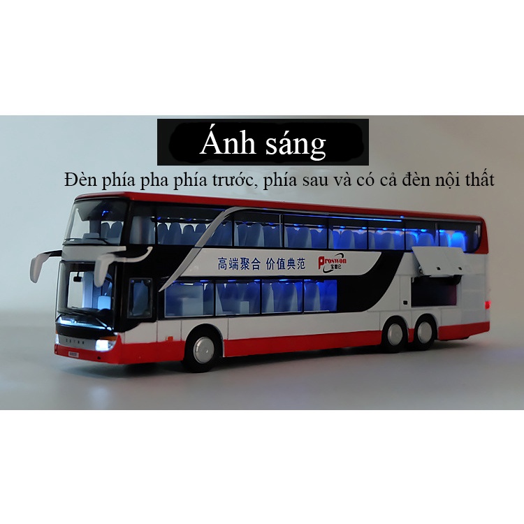 Mô hình xe bus 2 tầng đường dài chở khách bằng hợp kim có nhạc và đèn mở được tất cả cánh cửa