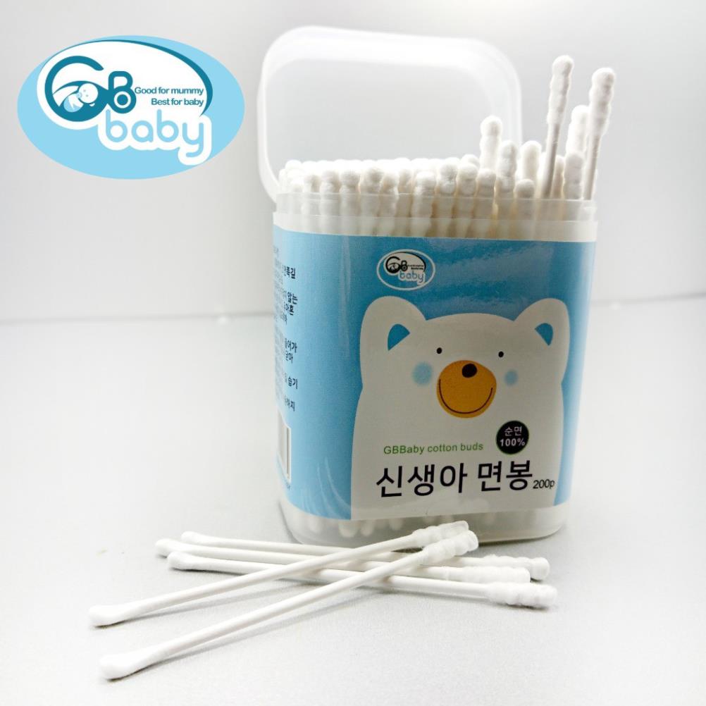 Tăm bông trẻ em đầu dẹt và tròn GB-Baby hộp (200 cái)