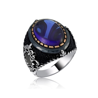 Nhẫn Thép Titan Đính Đá Zircon Xanh Thời Trang Cho Nam