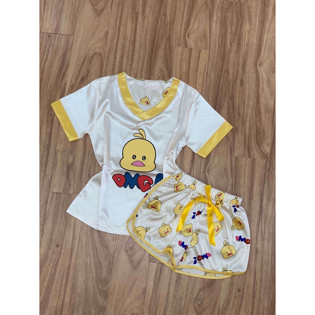 BỘ NGỦ PIJAMA MẶC NHÀ HÌNH DỄ THƯƠNG - Bộ lụa ngắn  tay hoạ tiết Cao cấp [[FREE SHIP]