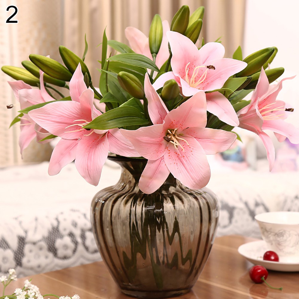 Hoa Lily Giả 3 Bông Trang Trí Tiệc Cưới