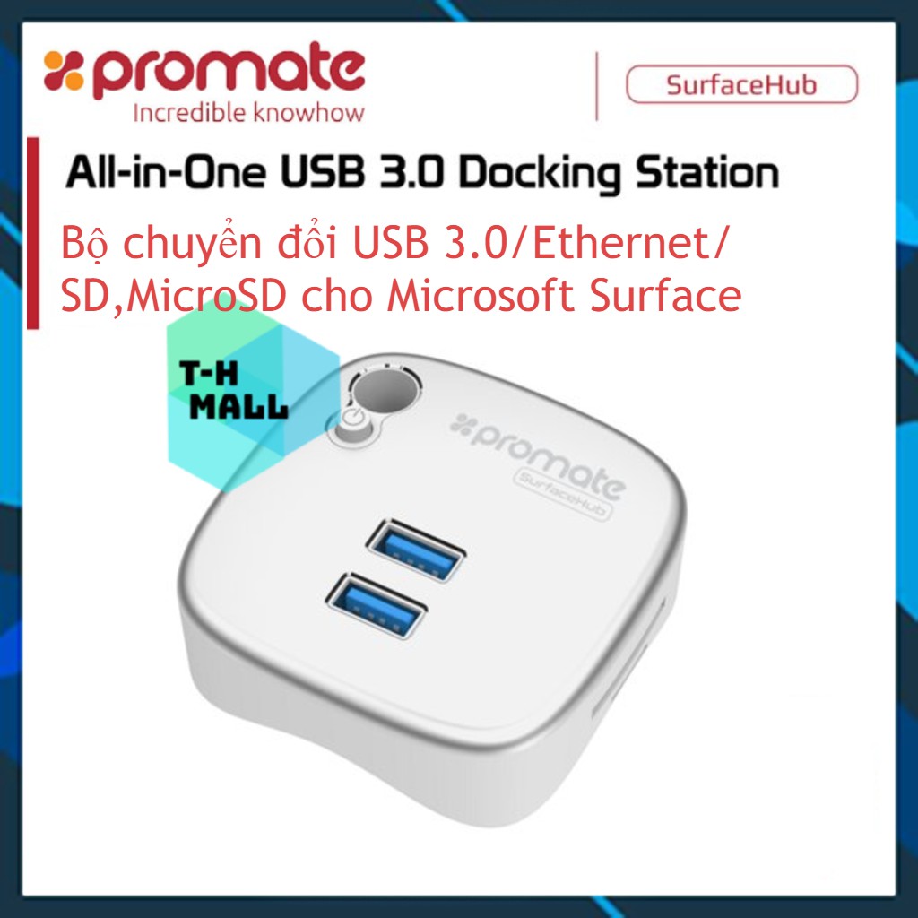 Bộ Hub chuyển đổi Promate Surfacehub USB 3.0 / RJ45 / SD / MicroSD Đa Năng cho Surface