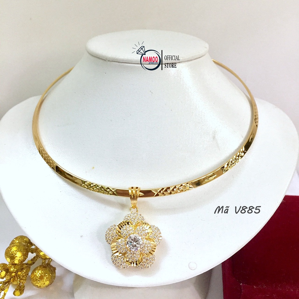 Dây Chuyền Nữ V885 Mặt Hoa Đá Bản Lớn Xi Vàng (Nhiều Mẫu Dây)