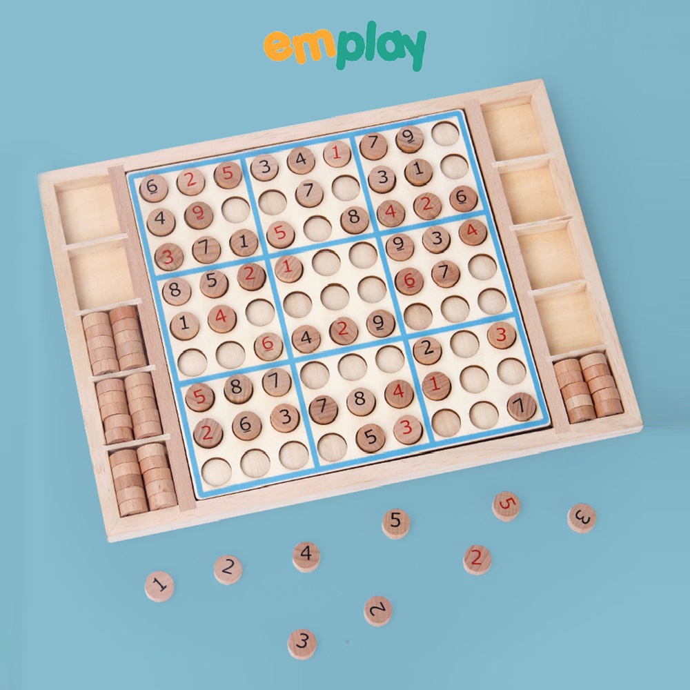 Đồ chơi trí tuệ Sudoku Emplay bằng gỗ bền đẹp an toàn câu đố sắp xếp số dựa trên logic theo tổ hợp cho trẻ từ 3 tuổi