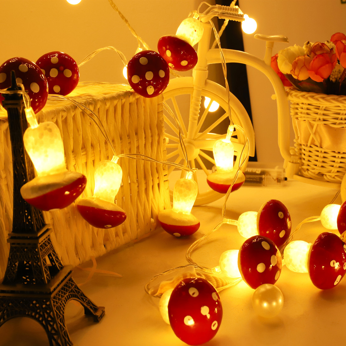 2/3M Mushroom Shape Wire String Light / Waterproof Battery Operated Led Lights for Christmas Wedding New Year Decoration