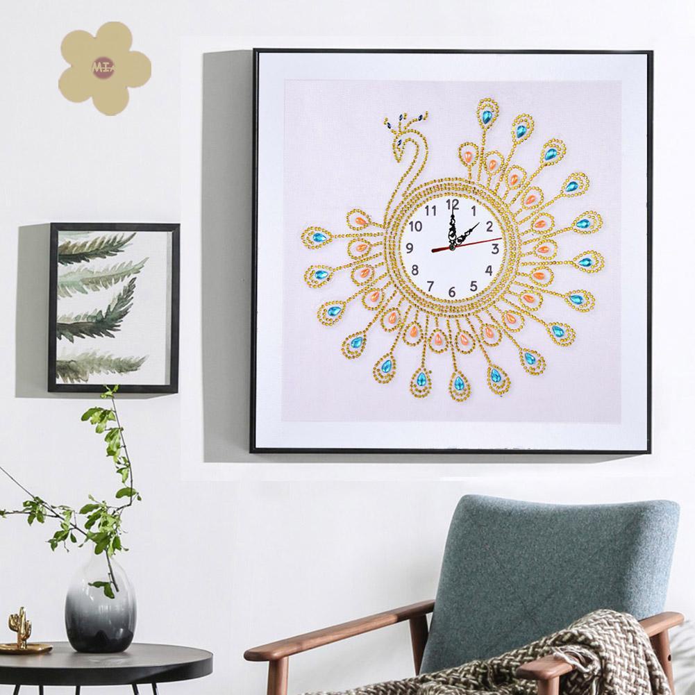 Bộ Tranh Đính Đá Tự Làm Hình Đồng Hồ Chim Công Độc Đáo