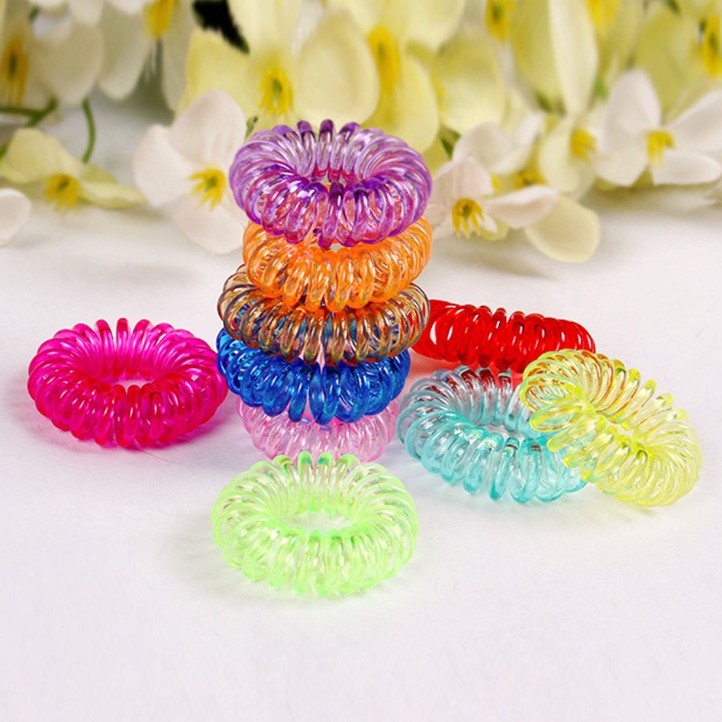 Bộ 10 dây buộc tóc hình lò xo co giãn tốt trong suốt
