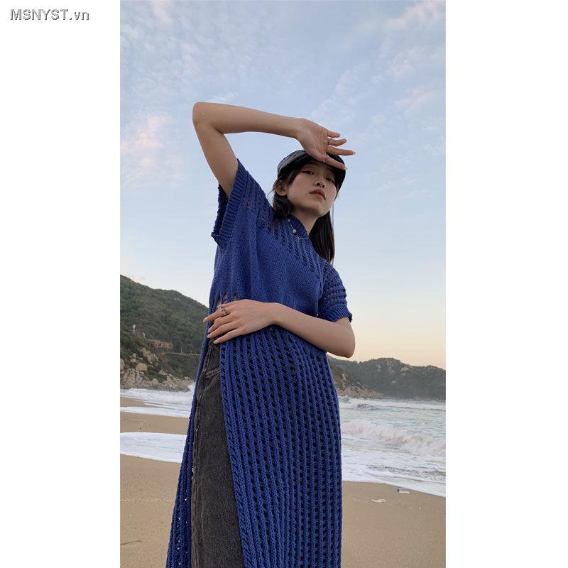 Đầm Dệt Kim Sát Nách Màu Trơn Thiết Kế Đục Lỗ Phong Cách Hàn Quốc Cho Nữ