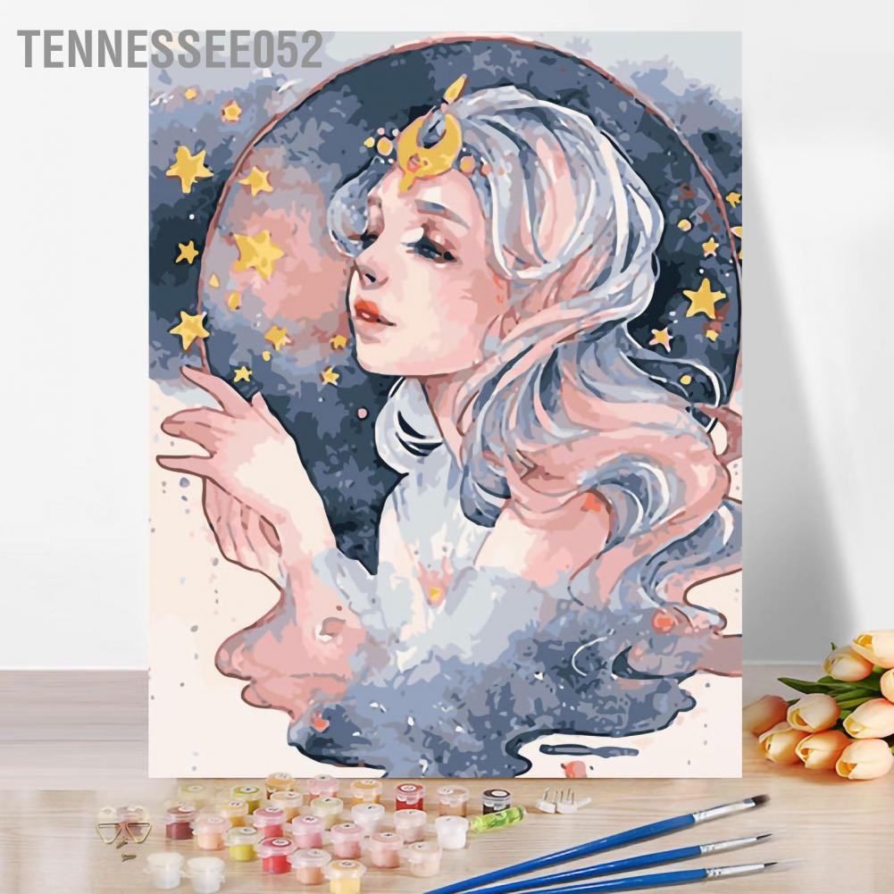 Tranh tô màu theo số sơn dầu DIY hình cô gái và hoa 40x50cm trang trí nhà / văn phòng vải lanh không khung Tennessee052
