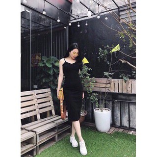 FREESHIP - ĐẦM THUN BODY 2 DÂY MẢNH XẺ TÀ
