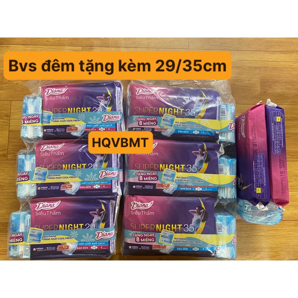 [TẶNG KÈM 3G HN] Bộ 6 gói Băng vệ sinh Diana siêu thấm Supernight Ban Đêm 29cm/35/42cm 3/4 miếng/gói - Hàng Chính Hãng