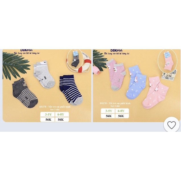 Set 3 đôi tất bé trai bé trai Dokma từ 3 tuổi đến 8 tuổi