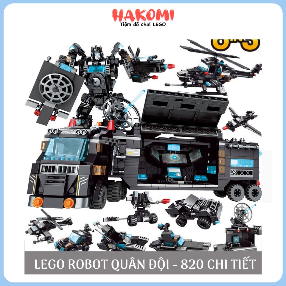 [820 Chi Tiết] Đồ Chơi Lego Robot Quân Đội, Máy Bay Trực Thăng Chiến Đấu, Mô Hình Biệt Đội Swat