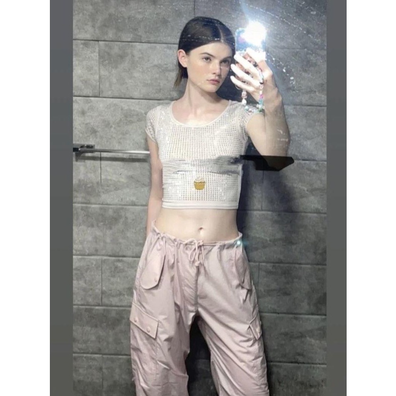 Quần Yếm Thể Thao Dáng Suông Rộng Màu Hồng Phong Cách Retro Dành Cho Nữ