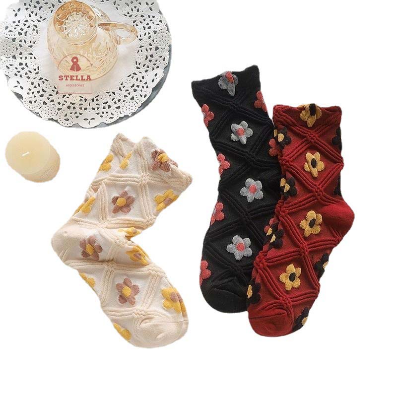 Tất hoa cao cổ nhiều màu sắc phong cách cổ điển