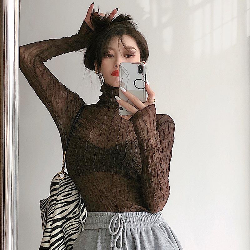 QADCOL  Áo Thun Tay Dài Ôm Dáng Phối Ren Phong Cách Phương Tây Gợi Cảm Hàng Mới