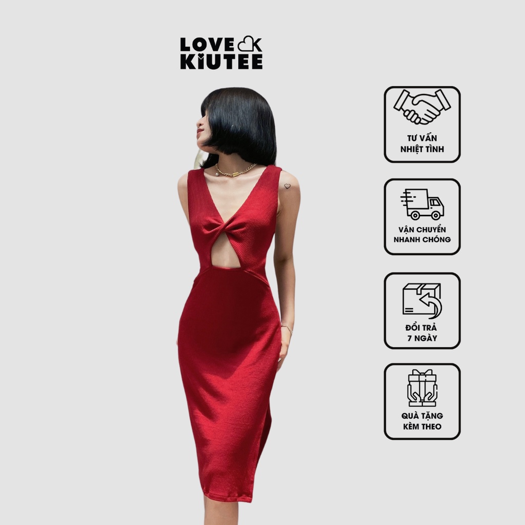 Đầm xoắn ngực mặc hai kiểu Mila 2in1 Midi Dress vải thun len co dãn có size LOVEKIUTEE