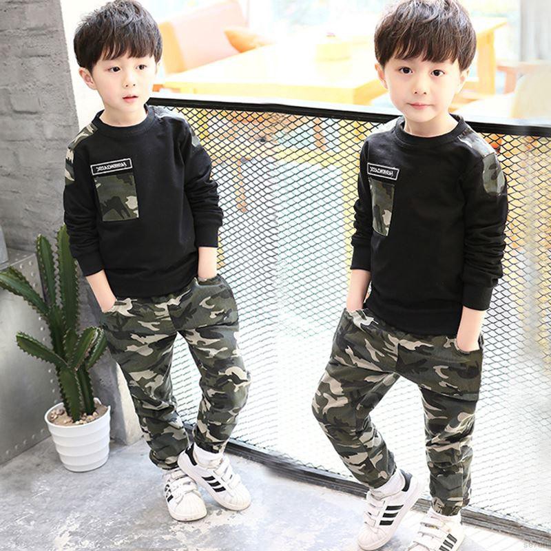 Set Đồ Thể Thao Họa Tiết Rằn Ri Thời Trang Xuân Thu Cho Bé Trai Se7en