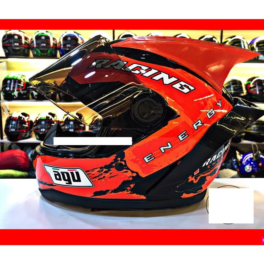 Bộ nón bảo hiểm AGU Racing ENERGY CAM TẶNG Đuôi gió AGV và sừng nhọn + balo đựng mũ