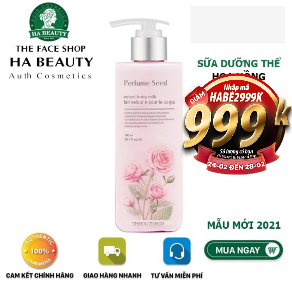 Sữa dưỡng thể dưỡng ẩm tốt trắng da thơm lâu hương nước hoa hồng The Face Shop Perfume Seed Velvet Body Milk 300ml