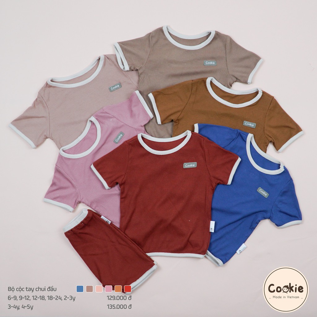 Bộ cộc tay, bộ cộc tay chui đầu - COOKIE -size 18-24m, 2-3y, 3-4y, 4-5y - Vải tăm lạnh mát mềm thấm hút mồ hôi