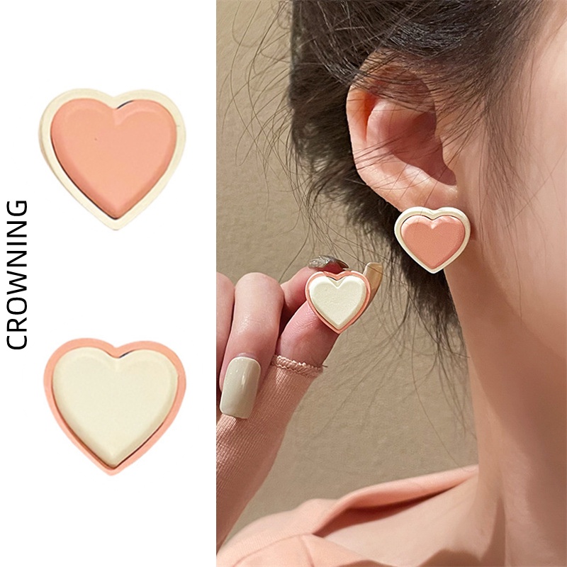 Bông Tai Mạ Bạc 925 Hình Trái Tim Phong Cách Hàn Quốc Độc Đáo F870